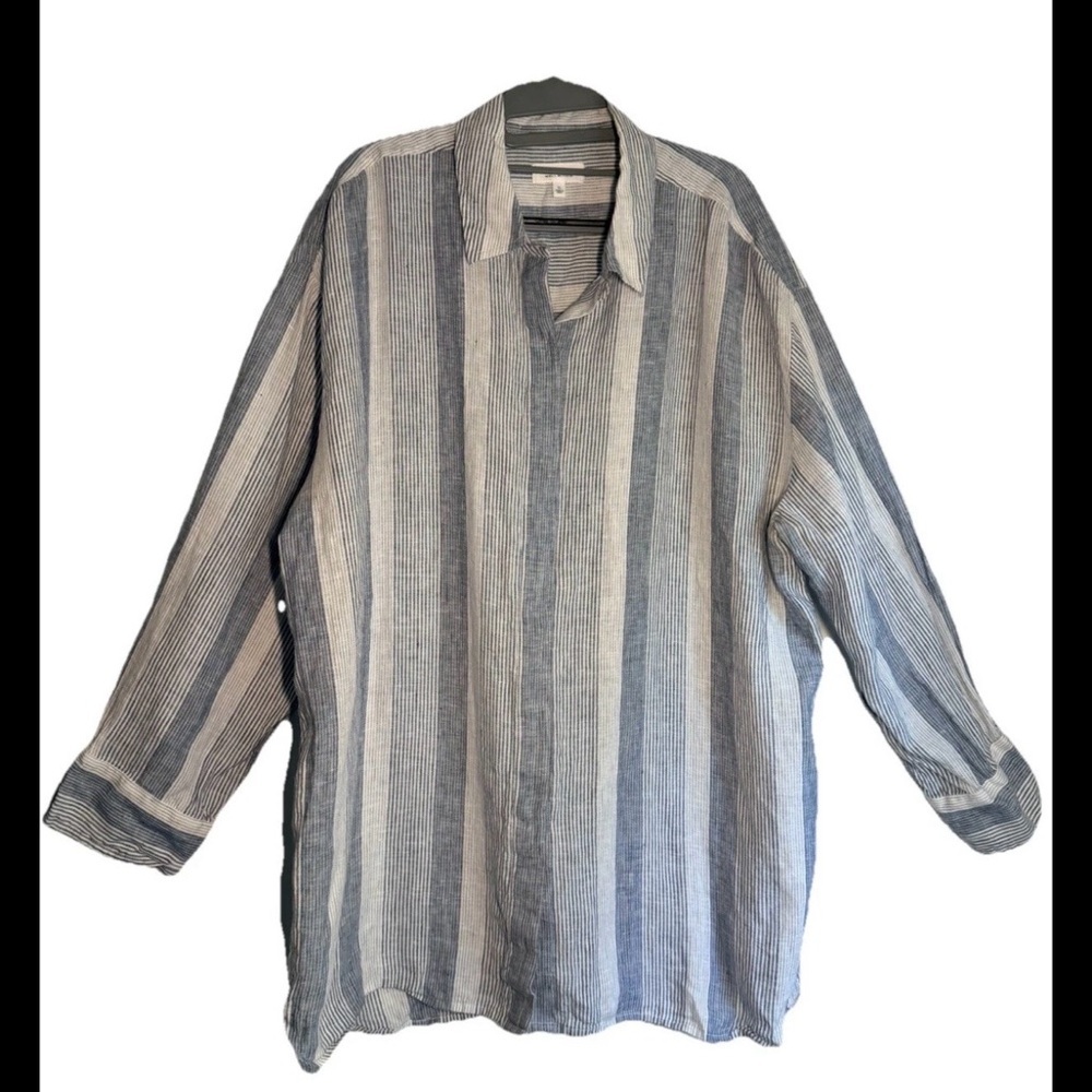 HAVEN TALBOTS Women Linen Blue Gray Oversized Boyfriend Button-down Blouse Sz XL